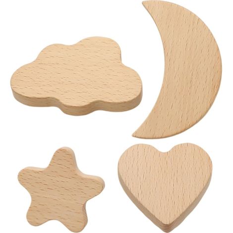 Boutons de Meuble en Bois 4 Pièces, Design Dessin Animé, Beige Perçage Simple, pour Porte et Commode, Lot de 4, Finition Délicate, Usage Décoratif (1/5)