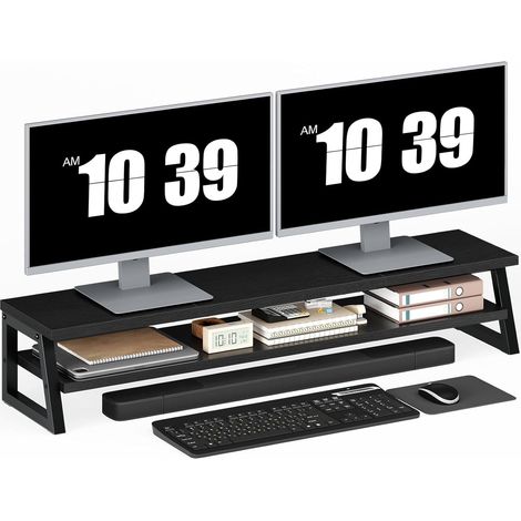 Support Moniteur 2 Niveaux, Rehausseur Ecran PC, Support de Rangement, pour 2 Écrans d’Ordinateur, Organisation de Bureau, Accessoire, pour Bureau, Salle de Jeux, Noir EBB122CJ01 (1/5)