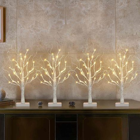 Lot de 4 arbres lumineux avec 24 LED blanc chaud Branches de bouleau avec fonction de minuterie Branches décoratives Fonctionnement à piles Décoration de Noël pour la maison, fête, Noël (1/5)
