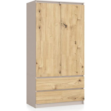 Armoire 2 Portes et 2 Tiroirs avec Étagères et Tringle L90 x H180 x P51 cm Panneau Stratifié 16 mm Dressing Rangement Chambre Cachemire - Chêne Artisan (1/5)