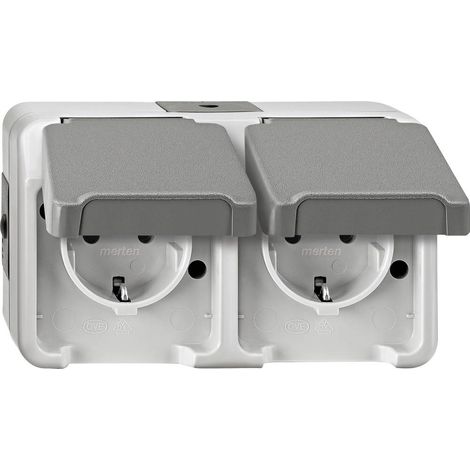 Prise 2P+T avec clapet Merten 4074947 AQUASTAR gris clair X507041 (1/2)
