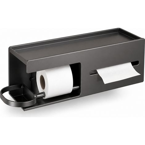 Support Papier Toilette Mural sans Perçage avec Porte Sèche-cheveux (1/5)