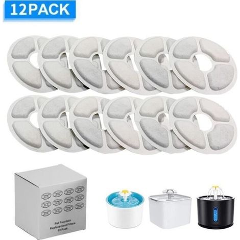 Filtre pour Fontaine à Chat - - 12pcs - Charbon Actif - Résine Échangeuse d\'Ions - Compatible 1,6 L (1/4)