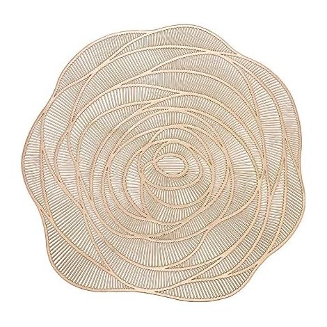 Lot de 6 Sets de Table en PVC lavables Antidérapant Résistant à l'usure à la Chaleur, Facile à Nettoyer et Stocker (Or-Fleur)'Parent'Doré'-