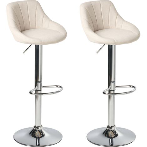 Set of 2 Bar Stools LUCCA Fabric Swivel Light Beige (1/5)