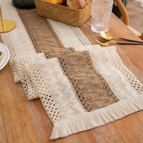 Tischläufer aus Leinen, gewebter Tischläufer mit Vintage-Quasten, waschbar – 30 x 275 cm (1/5)