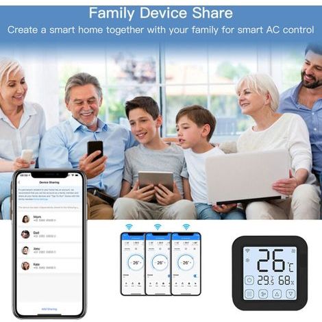 Tuya Smart Wifi IR Air Conditioner Controller Thermostat with LCD Screen, App Control, Temperature and Humidity Sensor Monitor, Alexa Home Compatible for Mini Split Portable AC (1/5)