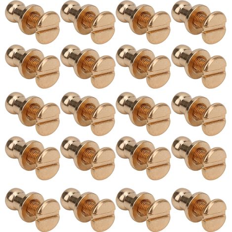 20 jeux de vis, rivets, clous à tête ronde en cuivre et boucles arrière, adaptés à la décoration de bracelets, sacs, vêtements, chaussures et ceintures. Couleur or. (1/4)