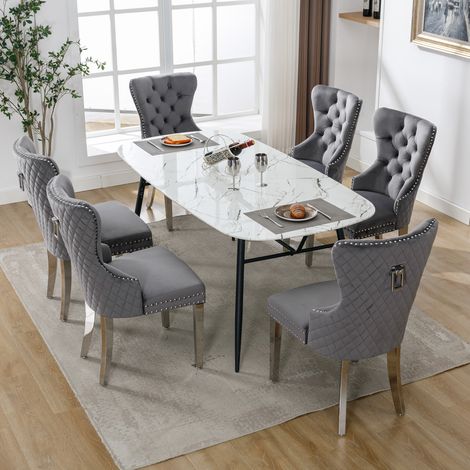 Set di 6 sedie da pranzo imbottite con finiture a borchie, grigio (1/5)