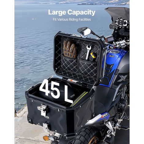 Top case moto universel en alliage d'alu avec doublure en cuir