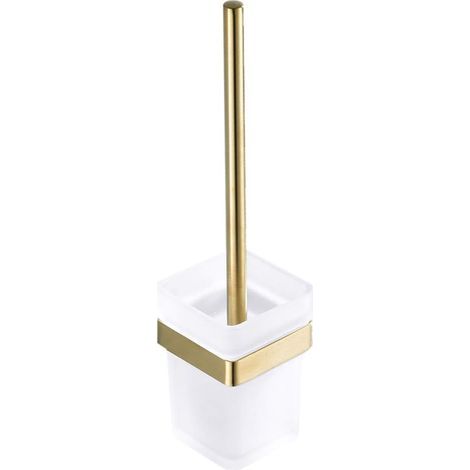 WC-Bürstenhalter, Edelstahl 304, gehärtetes Glas, gebürstete Goldoberfläche, Wandmontage, WC-Bürste, Badezimmerzubehör (Bürste inklusive) (1/5)