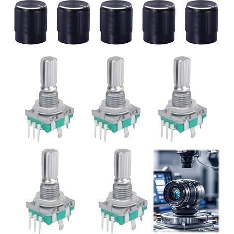 5 Pièces Encodeur Rotatif, Codeur Rotatif EC11 360 Degrés Rotatif, Module avec Interrupteur Intégré et 5 Broches Commande, Potentiomètre Numérique pour Arduino Audio Multimédia Électronique Automobile