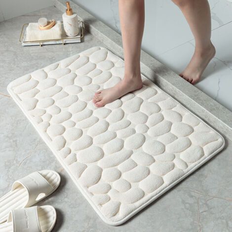 Tapis de sol gaufré en galets, tapis de sol absorbant antidérapant pour entrée de salle de bain (blanc lait, 40 x 60CM) (1/4)