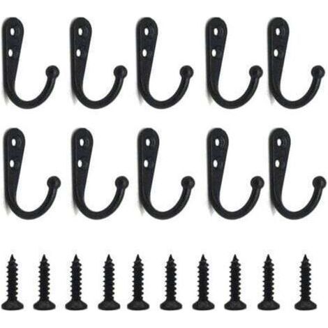 Lot de 20 crochets muraux noirs avec vis pour suspendre les clés de serviette de peignoir de poche pour gagner de la place (1/5)