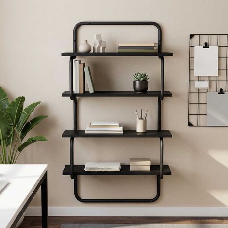 vidaXL Estante de pared de 4 niveles Roble Negro 60 x 24,5 x 104 cm (1/5)