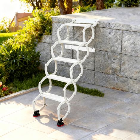 Escalier mural pliable, escabeau déployable pour grenier, échelles accordéon pour comble de 5 marches, capacité de charge par marche de 200 kg, du sol au plafond 220 cm - blanc (1/5)