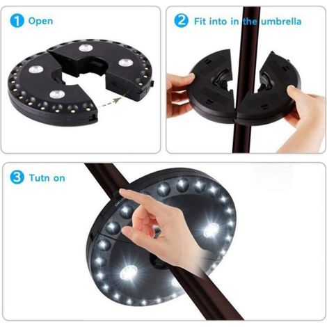 Lampe de parasol de terrasse sans fil, 28 LED avec 3 modes d’éclairage, pour parasol et tente de camping, blanc (1/4)