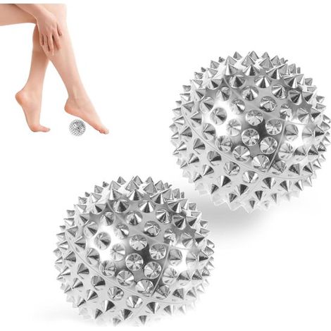 Set de 2 bolas metálicas con forma de erizo - Bola pequeña de 32 mm de metal duro para acupresión - Bola para masaje de pies - Bola plateada con púas - Bola de habilidad - Bola de masaje para aliviar 