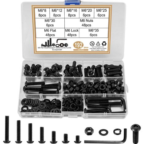 192 Pièces Kit Visserie Boulonnerie - Ensemble Complet Vis m6, Boulon m6, Boulons, Vis Autoforeuse, Vis Béton Sans Cheville et Écrous - pour Bricolage, Construction et Meubles (1/5)