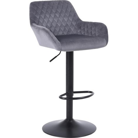 Barhocker mit Rückenlehne, höhenverstellbar, drehbar, Samt, Grau, 1er-Set (1/5)