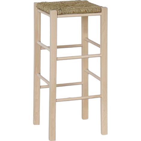 Okaffarefatto – Tabouret de bar en bois massif h 70 cm – Assise carrée en paille – Style rustique pour pubs et restaurants (1/4)