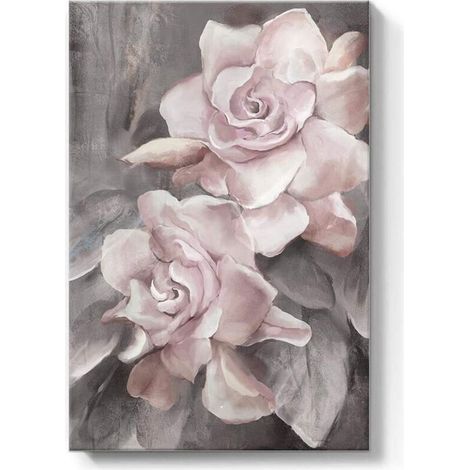 Tableau imprimé rose - Fleurs roses - Gris - Art mural - Décoration moderne - Pour salle à manger, salon, maison - 16x20inch- 1 pièce (1/4)