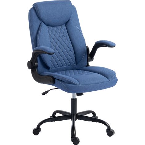 HOMCOM Linen-Look Computer Desk Chair with Thick Cushion, Blue (1/5)
