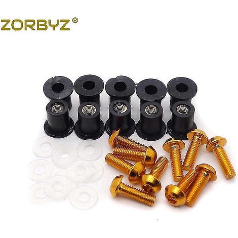 Kit de 10 vis M5 pour pare-brise de moto avec écrous et rondelles - Doré (1/4)