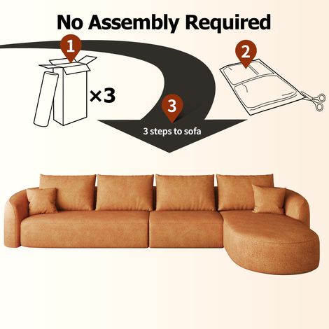 Canapé d'angle en L de 336 cm, canapé compressé en mousse, canapé modulable sans armature, chambre, appartement, sans montage, orange (1/5)