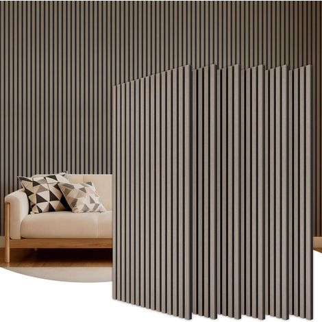 Panneau Mural Decoratif de Bois,120x60-4.32㎡, 6 Pièces, Gris Tasseau Bois Panneaux Acoustique, Claustra Intérieur Mdf, Decoration Murale pour Chambre, Salon, Gaming, Bureau, Studio (1/5)