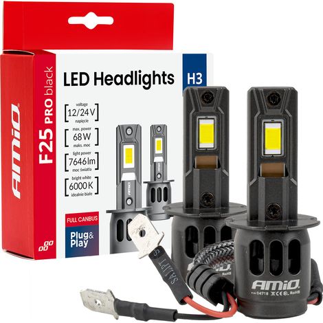 LED-Autolampen Serie F25 PRO schwarz Full CAN-Bus H3 68W 12V 24V amio-04718 (1/5)