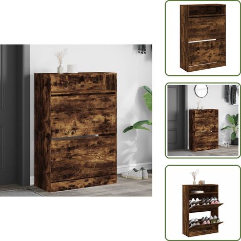 The Living Store Mueble zapatero 2 cajones abatibles roble ahumado 80x34x116 cm - Muebles para dormitorio