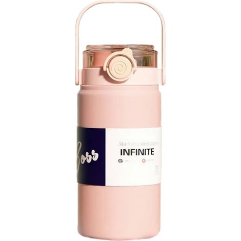 (Rose, 1000 ml) Bouteille isotherme sous vide, acier inoxydable 316, avec poignée, adaptée aux voyages en extérieur et à une utilisation au bureau. (1/5)