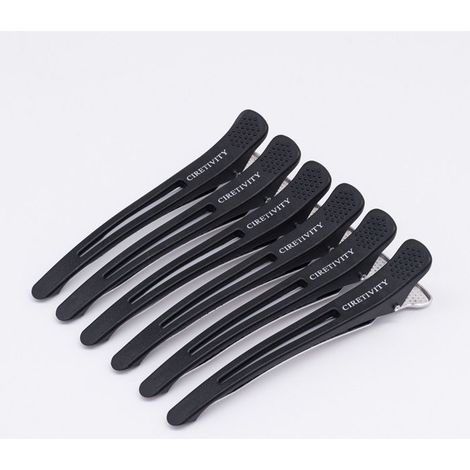 BelleRise - Lot de 6 pinces à cheveux professionnelles pour le coiffage et le fractionnement, pinces bec de canard antidérapantes - Noir 11,5 (1/4)