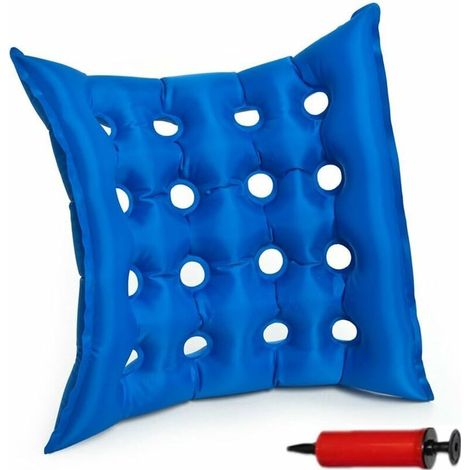 Inflatable PVC Medical Mattress, Inflatable Mobility Cushion, Anti-Decubitus Mat for Prolonged Sitting, for Wheelchairs, Including Pump, 40 x 40 cm, Blue (1/5)