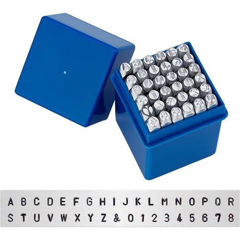 36PCS Ensemble de tampons en métal avec Lettres et Chiffres de 4 mm Tampon de poinçonnage en Acier au Carbone Mat avec A-Z 0-8 pour l'impression du marquage sur Le Cuir (1/5)