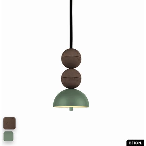 Lampe de suspension en béton - BOSFOR CONCRETE CHOCOLAT - VERT 2 BALLES LED 14W (1/3)