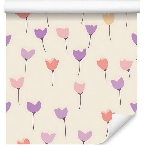 Carta da parati Cottagecore con fiori nei colori bianco, crema e corallo per soggiorno e camera da letto, 50x1000 (1/5)