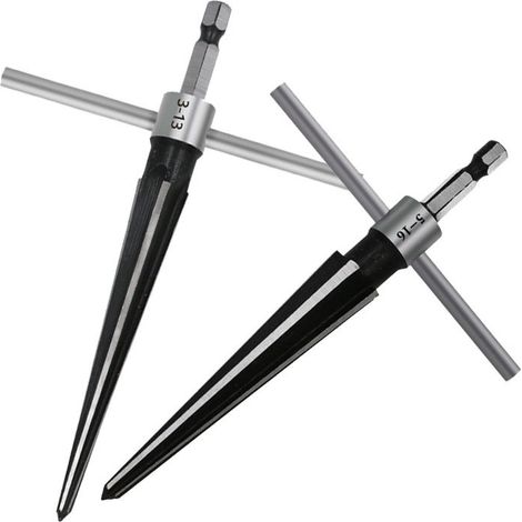 Lntyq Lot de 2 alésoirs coniques pratiques avec poignées en T - En acier - Pour perçage - Trou de 3 à 13 mm et 5 à 16 mm - Avec tige hexagonale - Pour guitare, menuisier, outil de perçage (1/5)