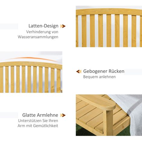 Banc de jardin en bois massif 2 places, mélamine imperméable, mobilier extérieur avec dossier, charge max 240 kg, dimensions 140 x 50 x 85 cm, teinte orange (1/5)