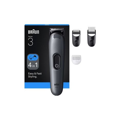 CORTAPELO BRAUN AIO3500 4 EN 1 2 CABEZALES RECARGABLE PARA CABELLO Y BARBA GRIS