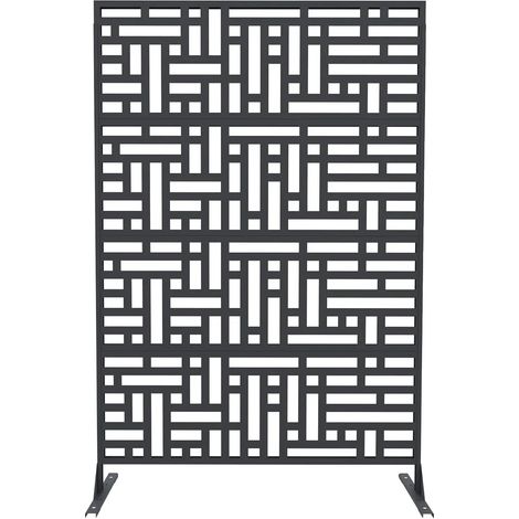 Pantalla de privacidad, diseño geométrico cortado con láser, construcción resistente a la intemperie, negro geométrico (1/2)
