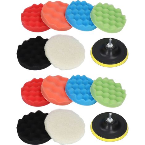 2 jeux de tampons éponges de polissage 5 pouces pour voiture, patins de lustrage à la cire à main, avec tige de raccord pour polisseuse auto (1/5)
