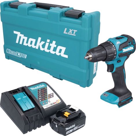Taladro atornillador de percusión a batería Makita DHP 490 RF1K, 18 V, 65 Nm, sin escobillas + 1 batería de 3,0 Ah + cargador + maletín (1/5)