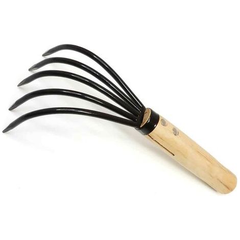 Outil de jardinage manuel, robuste, en acier au carbone forgé à la main, petit râteau à main pour désherber, creuser, cultiver, ramasser les feuilles, noir, 1 pièce, marron (1/5)