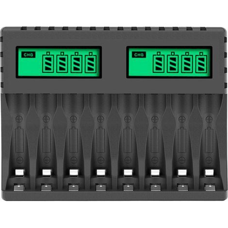 8 Slots Chargeur Piles Rechargeable Charge Rapide pour AA AAA Rechargeable avec Port USB