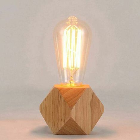 Modern table lamp E27 Wooden desk lamp Diamond bedside lamp for household/bedroom decoration/living room (1/5)