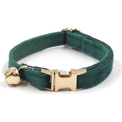 Collier chat velours vert Noël ajustable personnalisable avec clochette plaque nominative gravée nom et numéro téléphone (1/5)