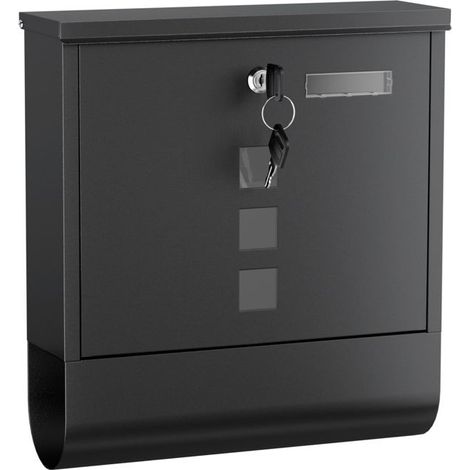 Wiltec Boîte aux lettres murale ou sur pied et Porte-journaux, Verrouillable, Noire, Acier galvanisé, 305 x 100 x 338 mm, Fenêtres e (1/5)