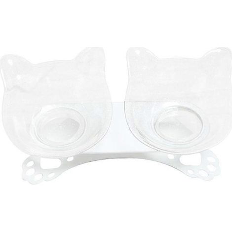 Gamelles doubles pour chien et chat avec support surélevé, distributeur d'eau et de nourriture pour animaux, plateforme inclinée de 15 cm, antidérapant, pour chiots et chatons. (1/5)